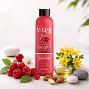 Huile de massage à la framboise Viaxi 177 ml |   Huile de massage corporelle hydratante légère à l'huile d'amande douce |   Formule pour tous types de peau - Product Image 2