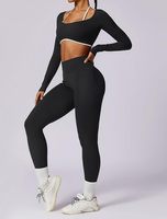 Ensembles d'entraînement pour femmes Leggings taille haute sans couture et hauts courts de yoga à manches longues tenues de gymnastique athlétiques pour l'été avec col montant