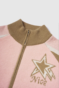 Streetlab Color <b>Block</b> Mock Neck Zip Up Cardigan Sweater Women Autumn Winter Knit Patchwork Embroidery High Street Style - Product Image 5