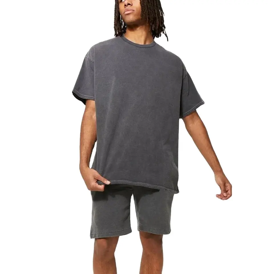 ชุดเสื้อผ้า2ชิ้นสำหรับผู้ชาย,ชุดเสื้อยืดกางเกงขาสั้นและกางเกงฟอกสีโลโก้ได้ตามต้องการสำหรับฤดูร้อน