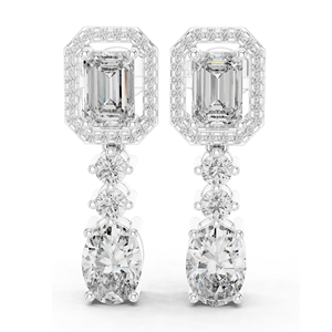 Pendientes de Diamantes de Laboratorio de 3.03 CT, Corte Esmeralda, Ovalado y Redondo, Oro de 10KT, 14KT, 18KT y Plata 925, Oro Rosa, Amarillo y Blanco - Product Image 1