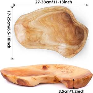Plato de Madera Hecho a Mano Único para Servir Verduras y Frutas, Plato de Exhibición Vintage con Anillo, Obra de Arte Tallada a Mano, Bandejas Pequeñas para Alimentos, Proveedor - Product Image 5