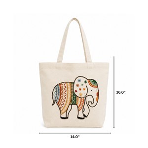 Bolso Tote de Lona Bordado a Mano con Diseño de Elefante Boho, 14x16 Pulgadas, para Mujer, para Compras en Todas las Temporadas - Product Image 2
