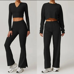 Nouvel ensemble de yoga pour femmes de haute qualité Nouveau style avec fermeture à la taille élastique à motif écossais respirant - Product Image 6