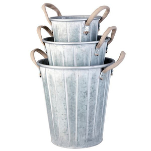 Tin Metal <b>Galvanized</b> <b>Planter</b> Set of 3 with Handle - Product Image 2