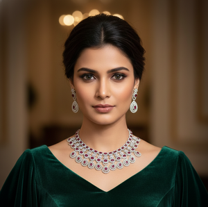 Conjunto de Collar y Aretes de Novia de Lujo para Mujer, Joyería Tradicional de Moda para Bodas y Fiestas, Calidad Premium para Venta al por Mayor - Product Image 4