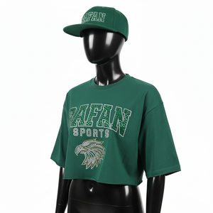 Crop top femme en jersey de coton et polyester, léger, confortable, avec logo imprimé en strass.  Chemise crop top femme en coton. - Product Image 3