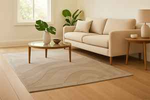 Alfombra moderna de 100% lana bronceada marfil, diseño de flujo abstracto, juego de comodidad a mano ecológico para el hogar, estilo tallado a mano - Product Image 6