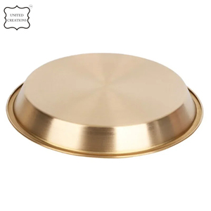 Plateau de service en métal rond décoratif de luxe écologique à fond plat en acier inoxydable avec plaque en cuivre et or - Product Image 3