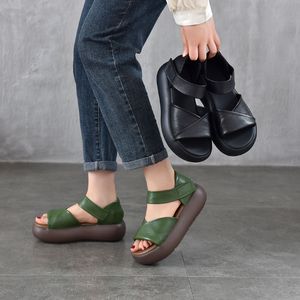Sandales plates élégantes en cuir pour femmes, décontractées, d'été, à bout ouvert, confortables, pour la plage - Product Image 3