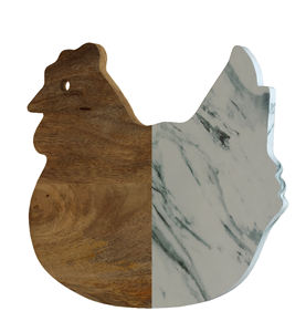 Planche à découper décorative en forme de poule en bois de manguier et marbre de couleur naturelle pour la décoration de restaurant et de table - Product Image 1
