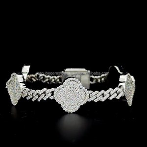 Pulsera cubana ostentosa de plata 925 de Hip Hop para hombre, pulsera de trébol de la suerte con diamantes de moissanita, brazalete de trébol de cuatro hojas helado - Product Image 1