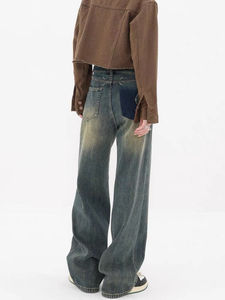 กางเกงขายาวเอวสูงทรงหลวมสไตล์วินเทจสำหรับผู้หญิง กางเกงยีนส์ทรงบานแฟชั่น - Product Image 3