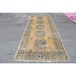 Tapis turc 4,5x11,7 pieds, tapis de couloir vintage, tapis persan en laine jaune et bleu - Product Image 1