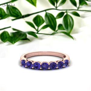 สินค้าขายดี แหวนทองคำแท้ 14k ประดับพลอยแทนซาไนต์ทรงบริลเลียนท์ 3 มม. แบบครึ่งวง ขายส่งเครื่องประดับพลอยสำหรับงานแต่งงาน - Product Image 1