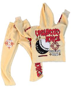 Survêtement personnalisé à imprimé bouffant Street Wear pour hommes, sweat à capuche court à ourlet brut et pantalon de survêtement évasé, survêtement unisexe - Product Image 1