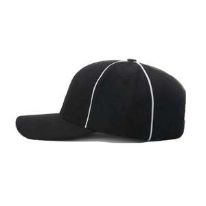 Casquette de baseball sportive noire imperméable à 6 panneaux avec passepoil blanc contrastant, ajustée, unisexe, décontractée, couleur unie, en coton, personnalisable - Product Image 1