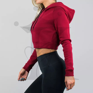 เสื้อครอปแบบสวมหัวของผู้หญิงเสื้อมีฮู้ดระบายความร้อนแบบลำลองแขนยาวสีทึบโลโก้แบบกำหนดเองฤดูใบไม้ร่วงฤดูหนาวฤดูร้อน - Product Image 2