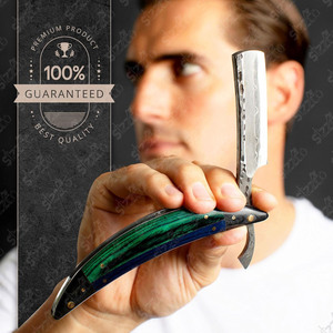 เครื่องโกนหนวดเหล็กดามัสกัสแบบทำด้วยมือด้ามจับไม้ด้ามจับที่สมบูรณ์แบบปลอกหนังฟรีเหมาะเป็นของขวัญสำหรับเขา - Product Image 3