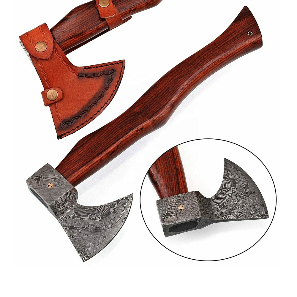 Hache De Camping Viking Forgée Main - Acier Carbone 1060 - Manche Frêne - 40cm