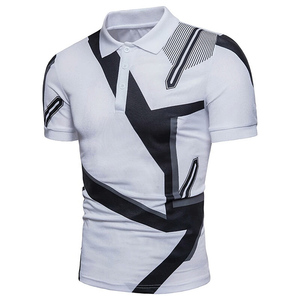 <b>Men's</b> Slim Fit Polo <b>Shirt</b> with Black and White Geometric Print Casual <b>Summer</b> Short Sleeve Fashion Polo for Wholesale - Product Image 1