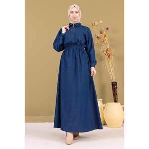 Vestido Casual de Mezclilla Azul Oscuro con Cintura Elástica con Cierre - Product Image 3