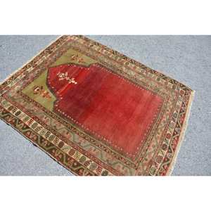 Vintage Turkish Rug Classic <b>Red</b> Green Patchwork Wool Carpet 4.3x5.3ft Living Room Decor with <b>Latex</b> Backing New 9x12 Product - Product Image 2