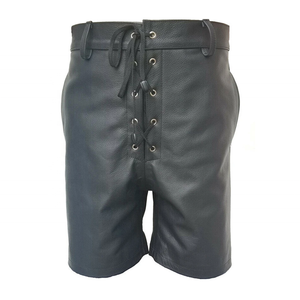 Men's Brown <b>Leather</b> <b>Shorts</b> High-Waist Zipper-Fly Casual Style <b>Short</b>-Length Solid-Color With Side-<b>Shorts</b> Drawstring-Closure - Product Image 1