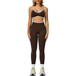 Ensemble de fitness, soutien-gorge de yoga sans couture et leggings taille haute, extensible, respirant, léger, vêtements de sport pour femmes, salle de sport - Product Image 1