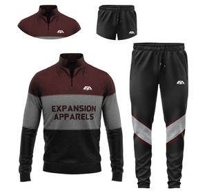 Ensemble de vêtements de sport 100% coton pour hommes Pantalon de jogging de gymnastique respirant et survêtement avec chemise et short respirants pour l'entraînement - Product Image 4