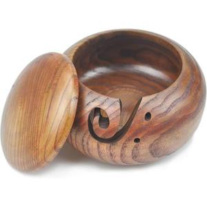 Cuenco de hilo extragrande con tapa para tejer ganchillo, de madera de acacia, duradero, extra fuerte, disponible a bajo precio - Product Image 5