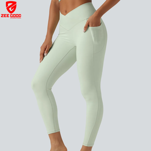 Wholesale Price High Waisted Sports Workout Pants <b>Leggings</b> for Women Soft Polyester <b>GYM</b> Fitness <b>Leggings</b> With <b>Pocket</b> - Product Image 2