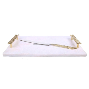Tabla de cortar de mármol multicolor con acabado pulido Forma redonda Calidad superior con mango de cuero para servir - Product Image 4