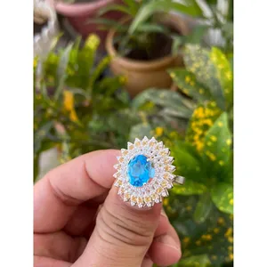 Anillo de cóctel de topacio azul natural y citrino, plata de ley 925, joyería artesanal, proveedor mayorista - Product Image 2