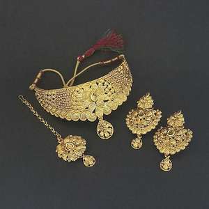 Kriaa Brown Austrian Stone <b>Choker</b> <b>Necklace</b> with Maang Tikka <b>Fine</b> Jewelry Set 1113656 - Product Image 1