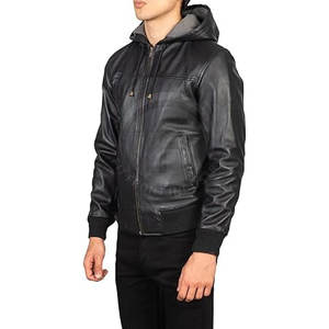 Meilleures ventes, Veste en cuir à capuche imperméable pour hommes, Dernier modèle, Veste en cuir à capuche coupe-vent pour hommes, Vente en gros - Product Image 3