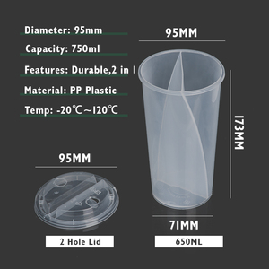 Vente en gros de gobelets personnalisés en plastique de 500 ml et 700 ml, gobelets en plastique à double compartiment, gobelets en plastique à 2 compartiments pour les boissons <span class=keywords><strong>Boba</strong></span> - Product Image 5