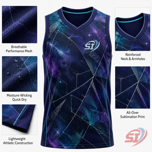 Camiseta de Baloncesto Personalizada por Sublimación, Ecológica, Antibacteriana, de Secado Rápido y Transpirable, Ropa Deportiva para Equipos, Fabricante OEM, Nebula Court - Product Image 4