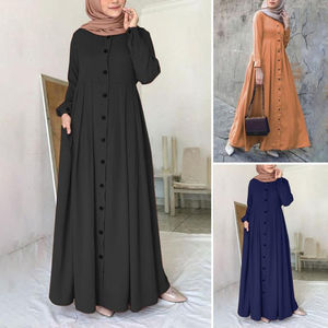 Ropa islámica a granel para mujer 2023 caftán Abaya estilo turco vestido musulmán personalizado Abaya verde teñido Cierre de botón personalizado - Product Image 6