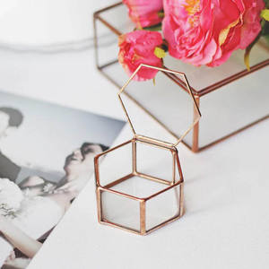 High Quality Metal Glass Hexagon Design Jewelry <b>Box</b> Modern Style Exclusive Ring <b>Earring</b> and Pendant Storage Case for Wholesale - Product Image 5