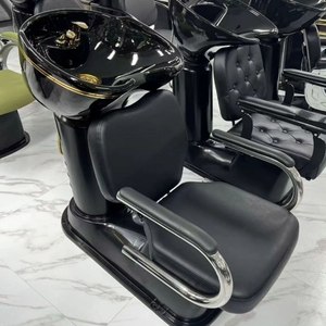 DECORS ALL Modern Luxury Black <b>Leather</b> Hydraulic <b>Reclining</b> Barber Salon Shampoo Bowl <b>Chair</b> with 3-Year Warranty - Product Image 1