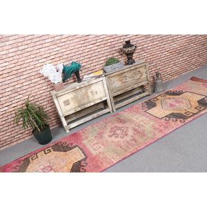 Turkish 3x11.6 ft <b>Runner</b> Rug, Vintage Rug, Herki <b>Red</b> Animal Print Rug - Product Image 1