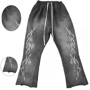 OEM Polyester/Cotton Breathable Acid Wash <b>Bleach</b> Wash High Waist Sweatpants for Men Custom Printed Elastic Waist Closure Flat - Product Image 3