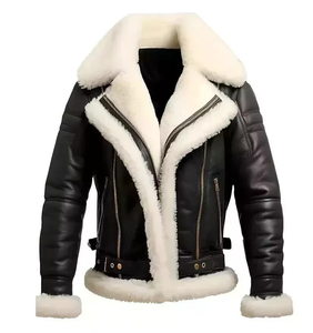 OEM Custom New Arrival Hot Selling <b>Men</b> Genuine Cow Skin High Street Waterproof Windproof Breathable <b>Shearling</b> <b>Jacket</b> Biker - Product Image 6
