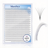 Extensions de cils pré-faits 320, base fine pointue, 3D-24D, courbure C/D, 0.07, naturelles et volumineuses, noir mat, 6-18mm