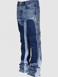 Jeans de menuisier vert coupe ajustée décontracté pour hommes pantalon évasé à empiècement de style designer personnalisé avec patchwork enduit de taille moyenne - Product Image 5