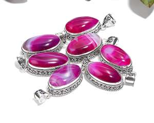 มากจี้อัญมณีธรรมชาติ-20ชิ้นมาก-925เงินจี้ชุบชมพูลูกไม้อาเกตจี้สไตล์วินเทจ - Product Image 3