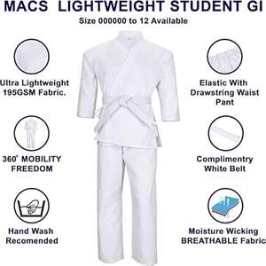 Premium ligero blanco Karate Gi Set con cinturón Unisex uniforme de artes marciales para entrenamiento y competición - Product Image 4