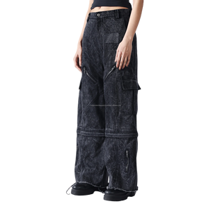 Personalizado bordado ácido lavado Denim pierna ancha pantalones versátiles 100% algodón desgastado estilo Casual al por mayor - Product Image 3