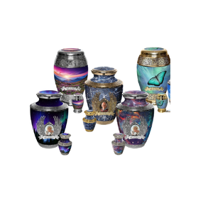 Urna de cenizas humanas de Metal de diseño fabuloso multicolor con pegatina de flores Almacenamiento de tapa de urna de cremación - Product Image 2